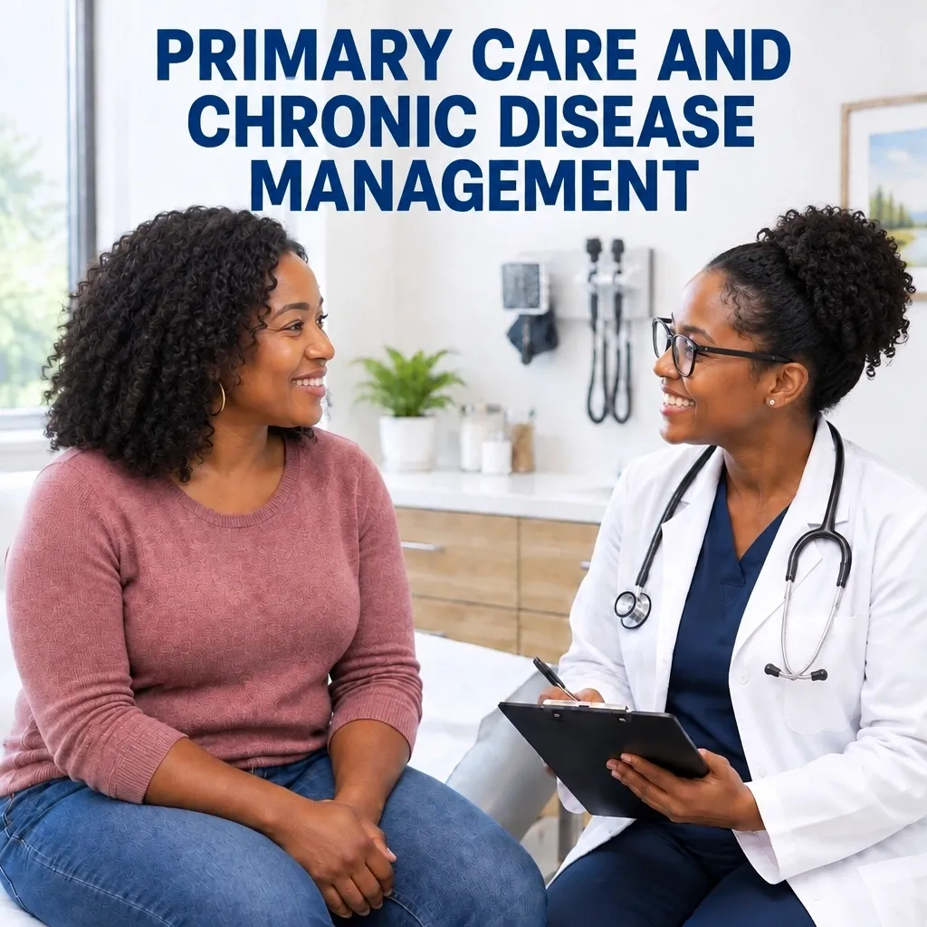 Man speaking with a physician during a primary care visit