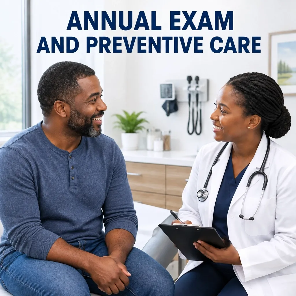 Physician speaking with a patient during an annual preventive exam