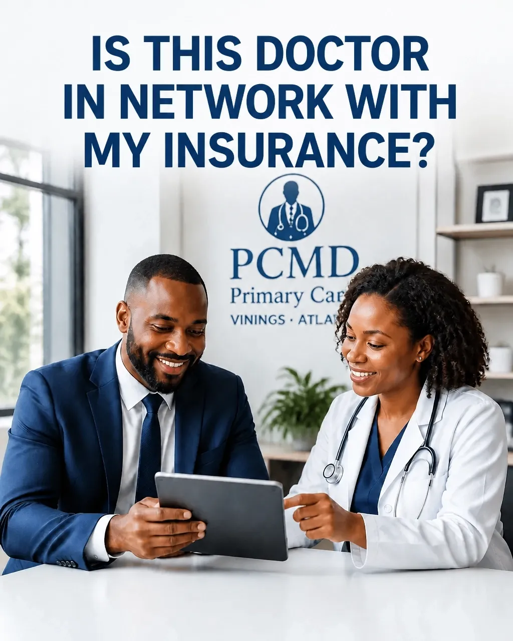 PCMD physician and patient reviewing insurance information together