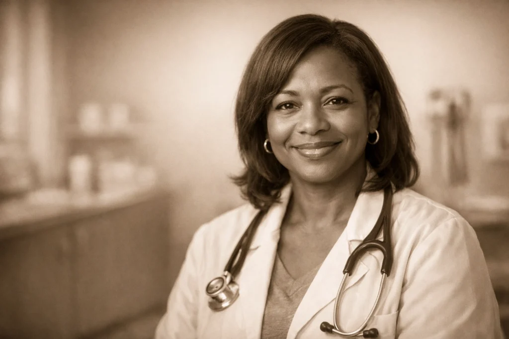 Smiling doctor wearing stethoscope